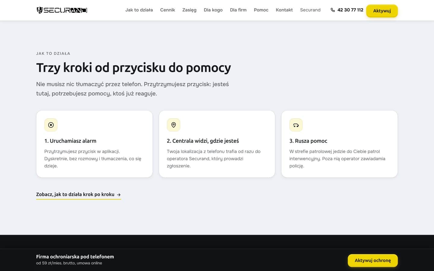 Jak działa alarm w trzech krokach: uruchomienie przyciskiem, lokalizacja u operatora i wyjazd patrolu