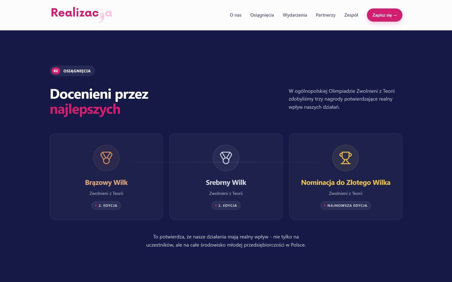 Nagrody olimpiady Zwolnieni z Teorii: Brązowy Wilk, Srebrny Wilk i nominacja do Złotego