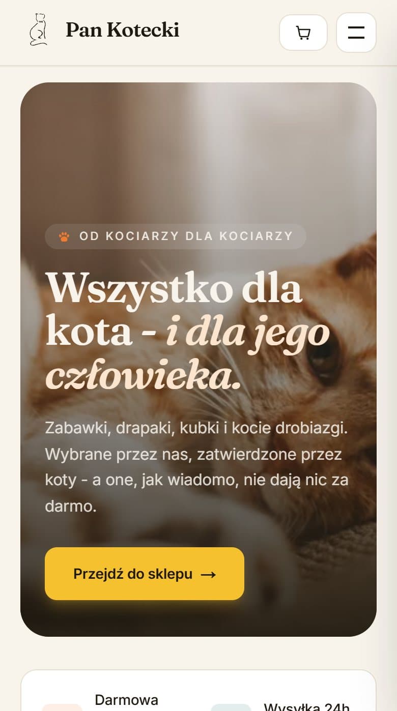 Strona główna sklepu Pan Kotecki na telefonie: hasło i wejście do sklepu