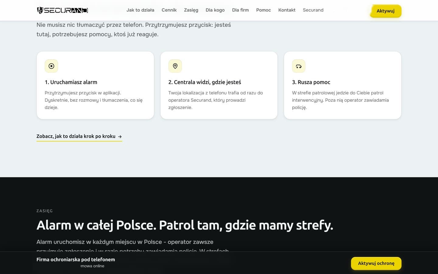 Jak działa alarm w trzech krokach: uruchomienie przyciskiem, lokalizacja u operatora i wyjazd patrolu