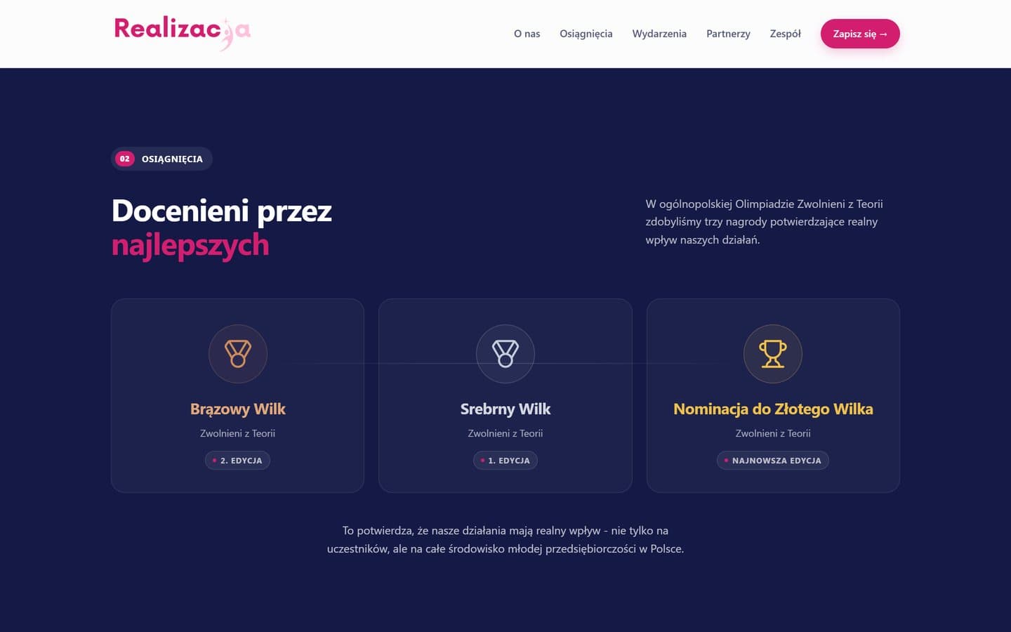Nagrody olimpiady Zwolnieni z Teorii: Brązowy Wilk, Srebrny Wilk i nominacja do Złotego
