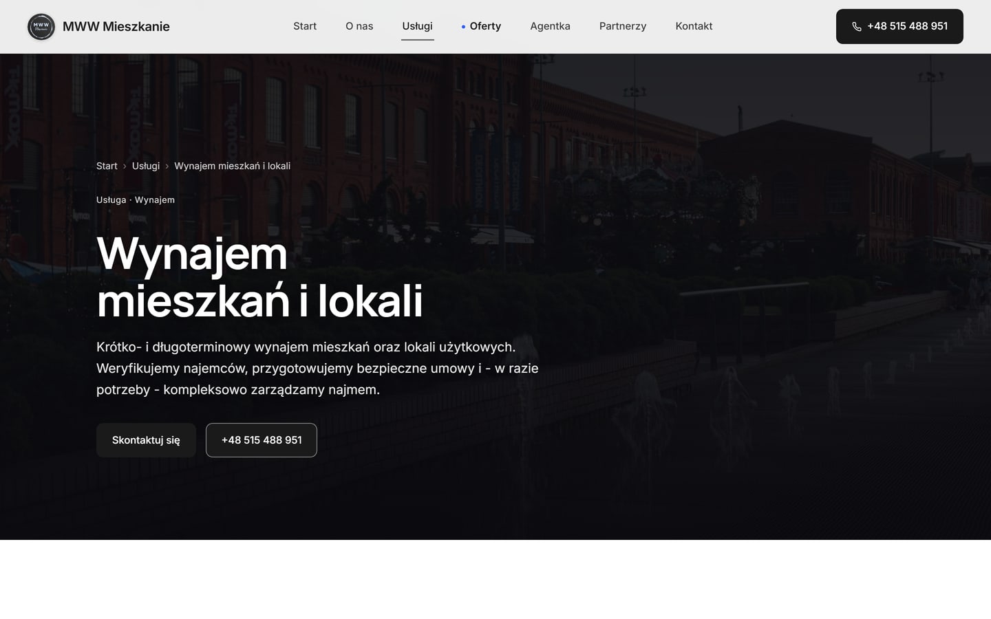 Wynajem mieszkań i lokali - podstrona usługi