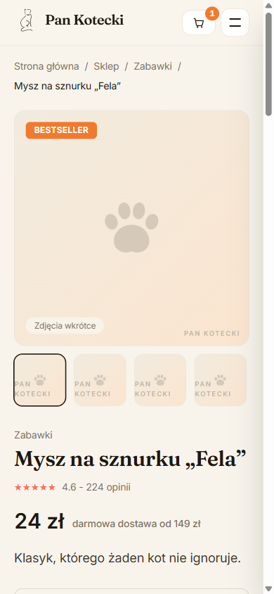 Karta produktu na telefonie