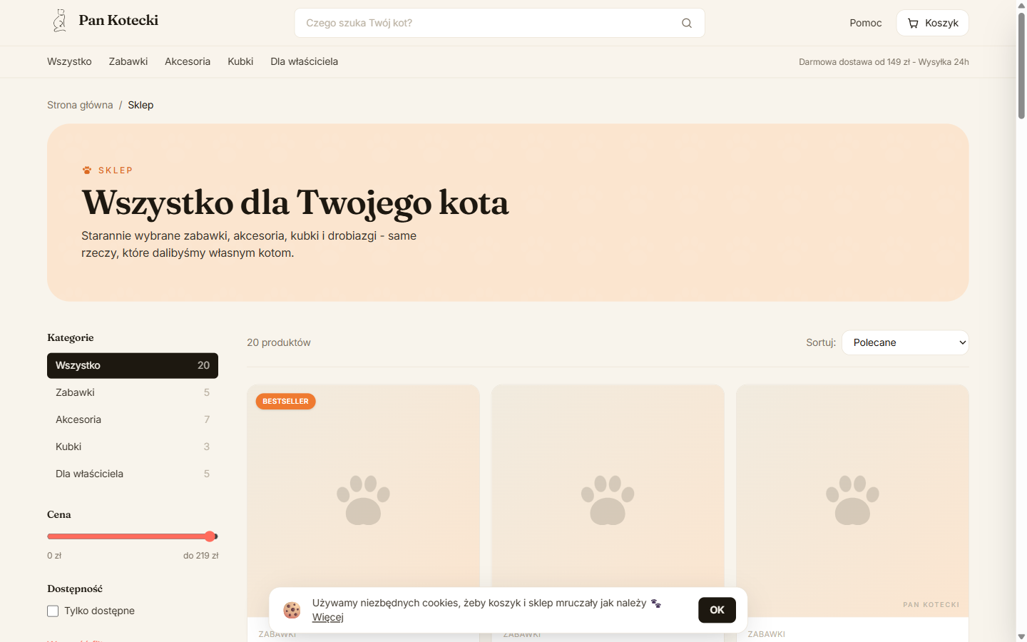 Sklep - katalog z filtrami, wyszukiwarką i sortowaniem
