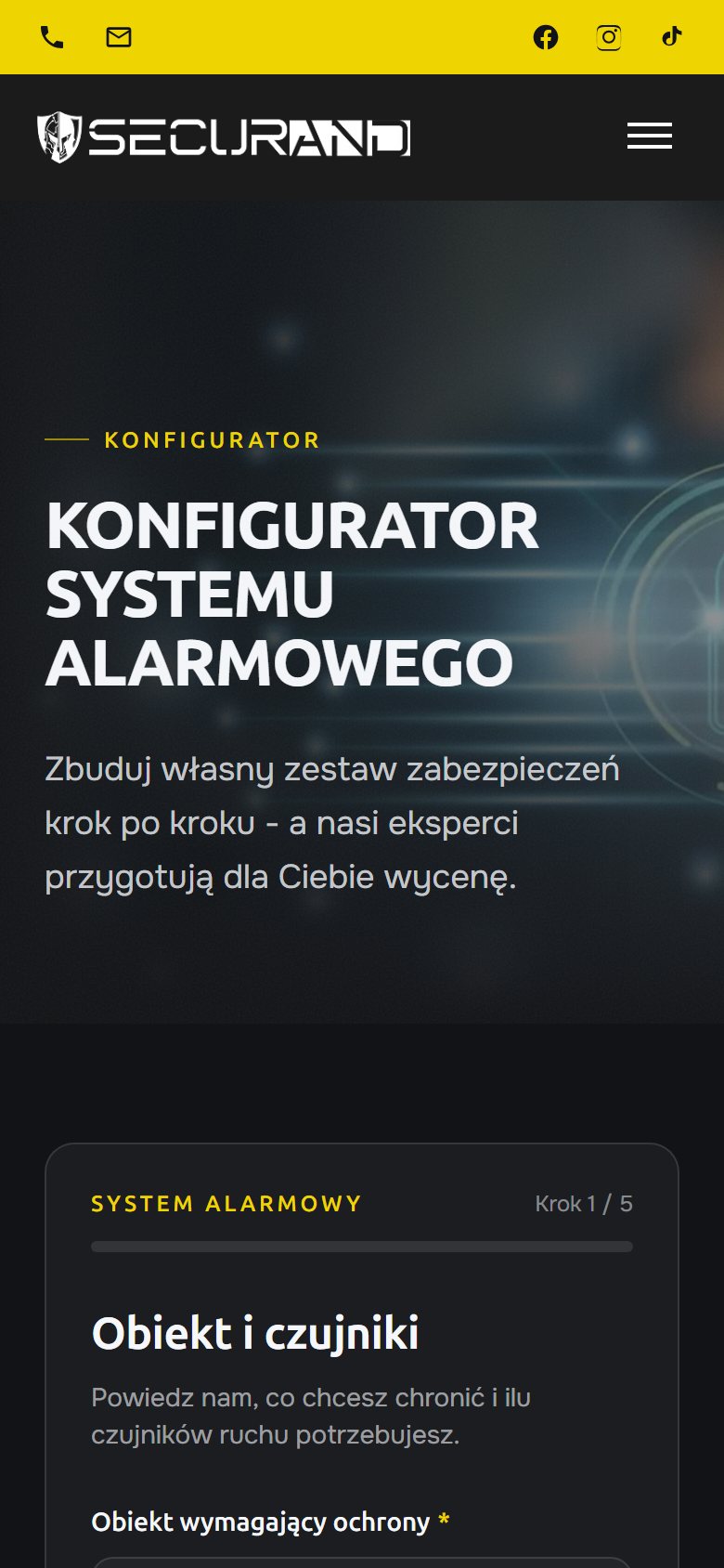 Konfigurator alarmu na telefonie